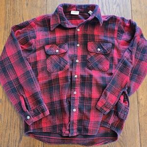 80s Vintage FiveBrother Red Black Buffalo Plaid Flannel Shirt USA Made Large